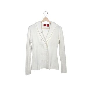 Y2K Mossimo Ivory Ribbed Double Breasted Shawl Collar Cardigan Sweater M